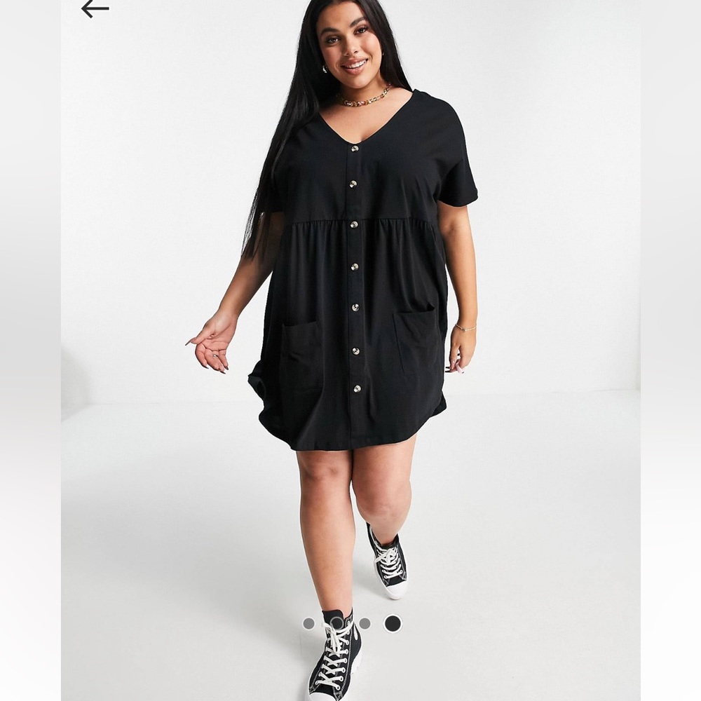 Black Curve button up mini smock dress with pockets